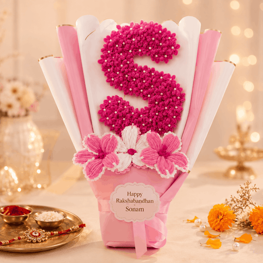 Name Alphabet Floral Bouquet For Rakhi