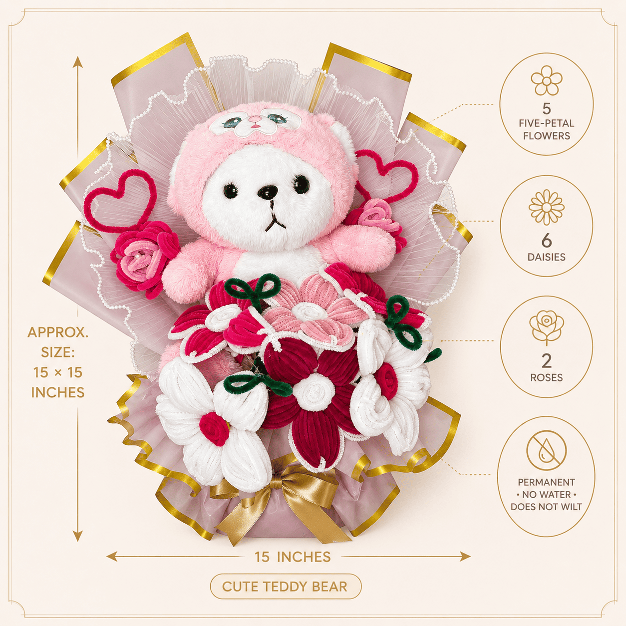 Handcrafted Pink Bear Bouquet