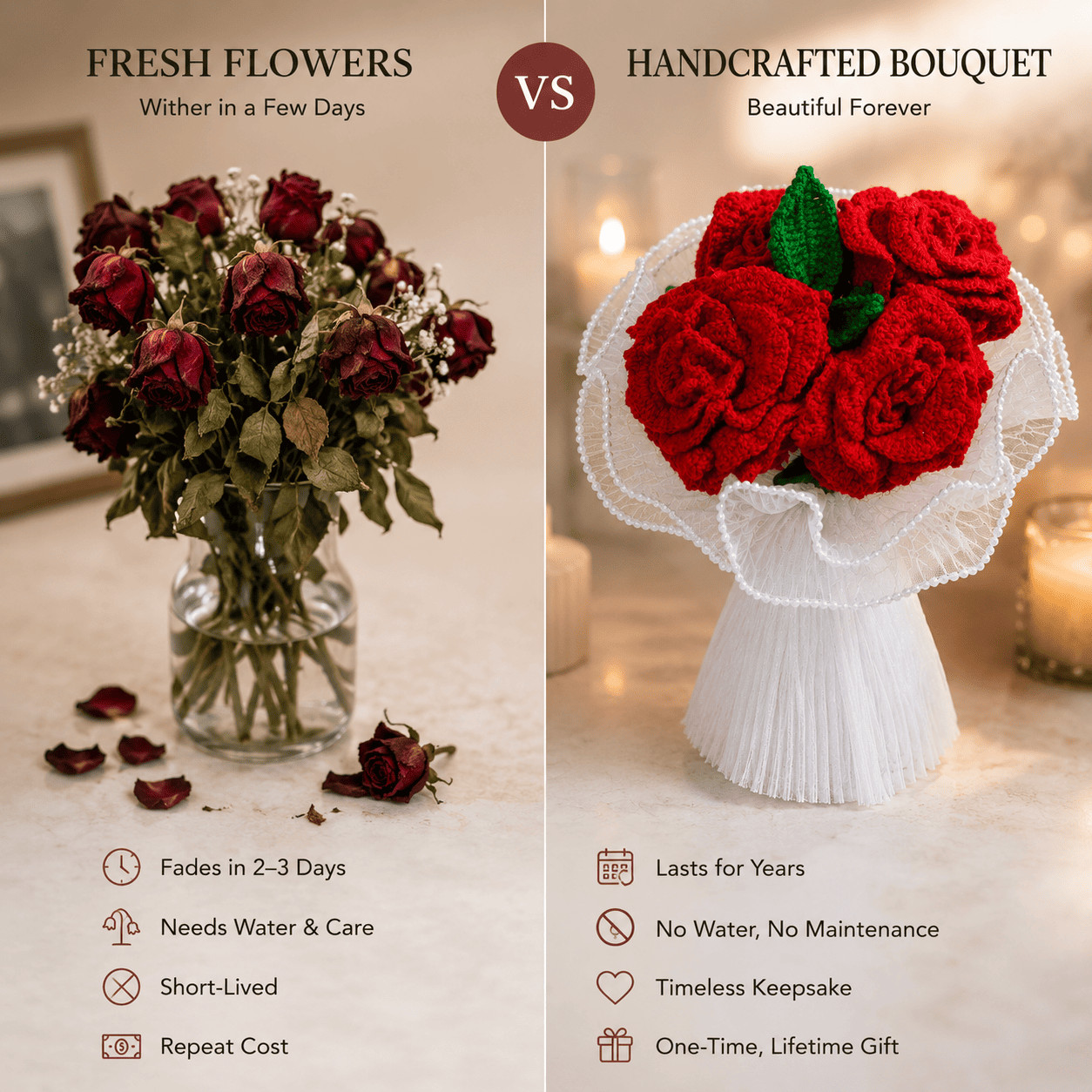 Handcrafted Crochet Rose Bouquet