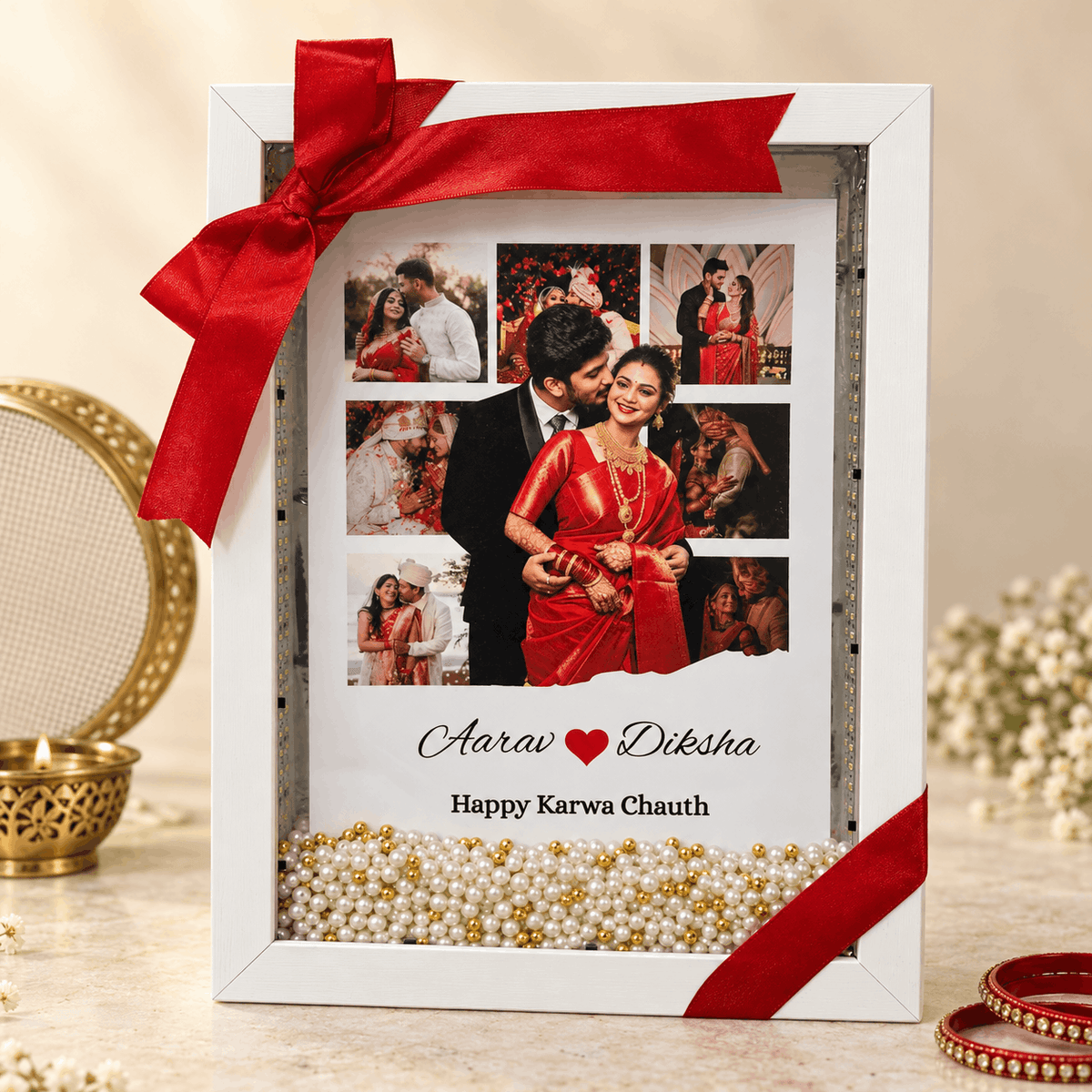 Beautiful LED Floating Pearl Karwa Chauth Frame