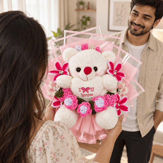 Handcrafted Floral Bear Bouquet