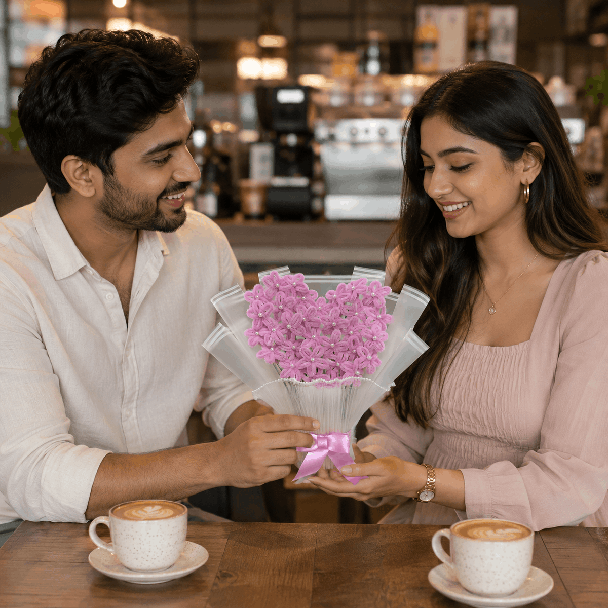 Handcrafted Pink Heart-Shaped Flower Bouquet