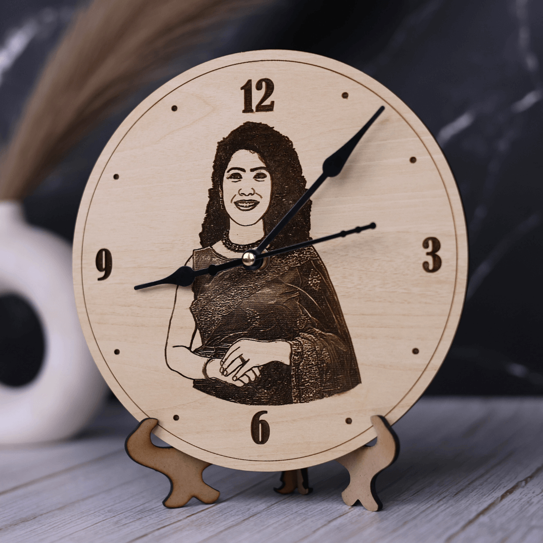 Engraved Photo Wooden Clock