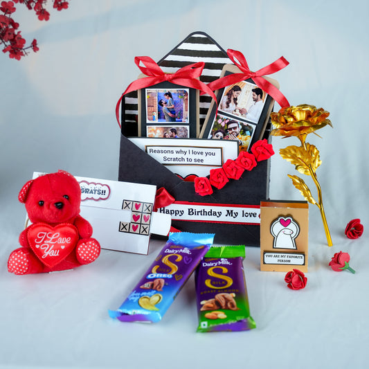 Birthday Surprise Gift Hamper with Teddy, Roses & Chocolates