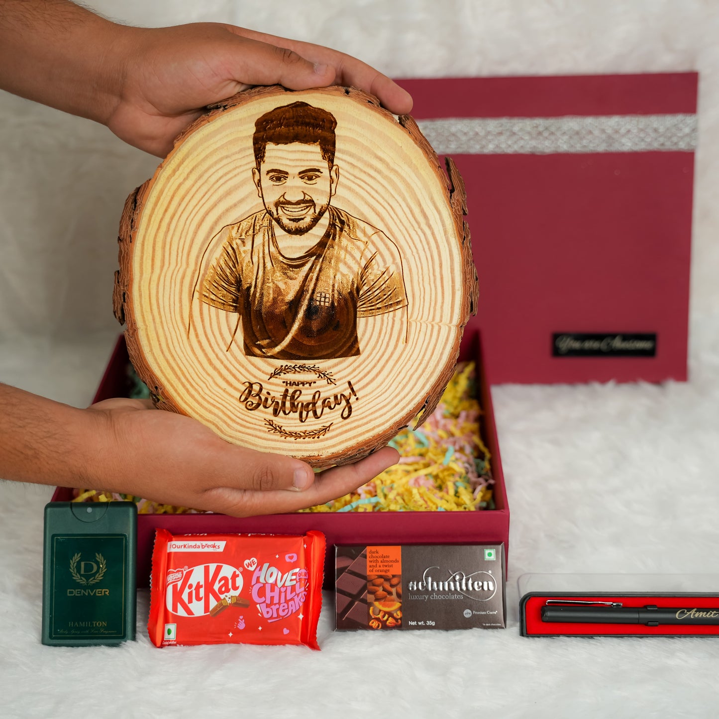 Wooden Slice Gift Hamper For Men