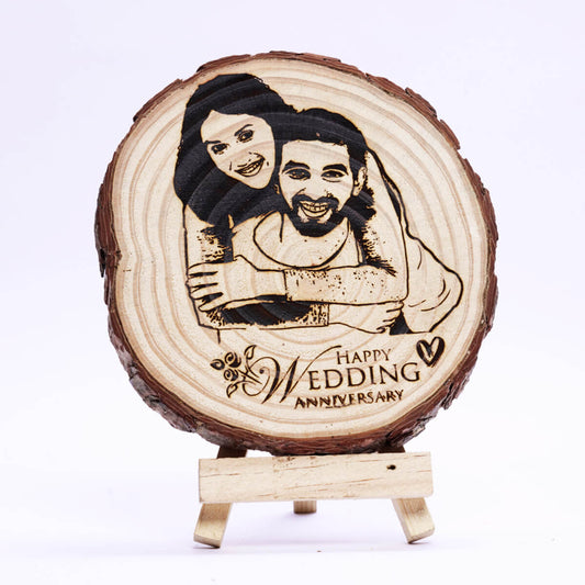 Anniversary Wooden Slice Engraved Photo Frame (5 to 8 Inches)