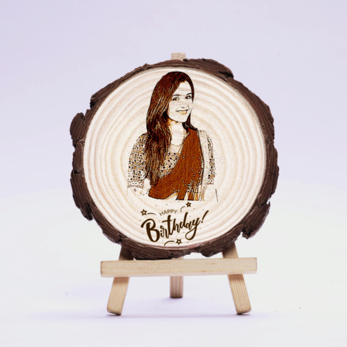 Birthday Wooden Slice Engraved Photo Frame (5 to 8 Inches)