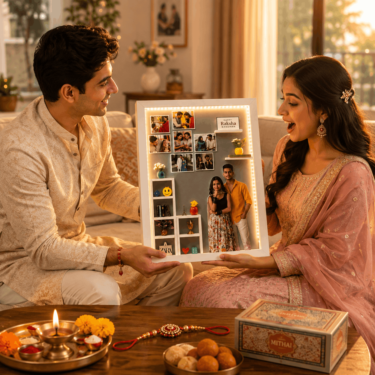 Designer LED Miniature Frame for Siblings