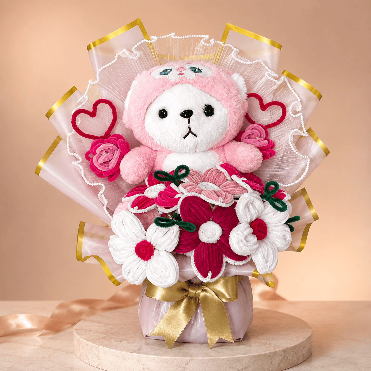 Handcrafted Pink Bear Bouquet
