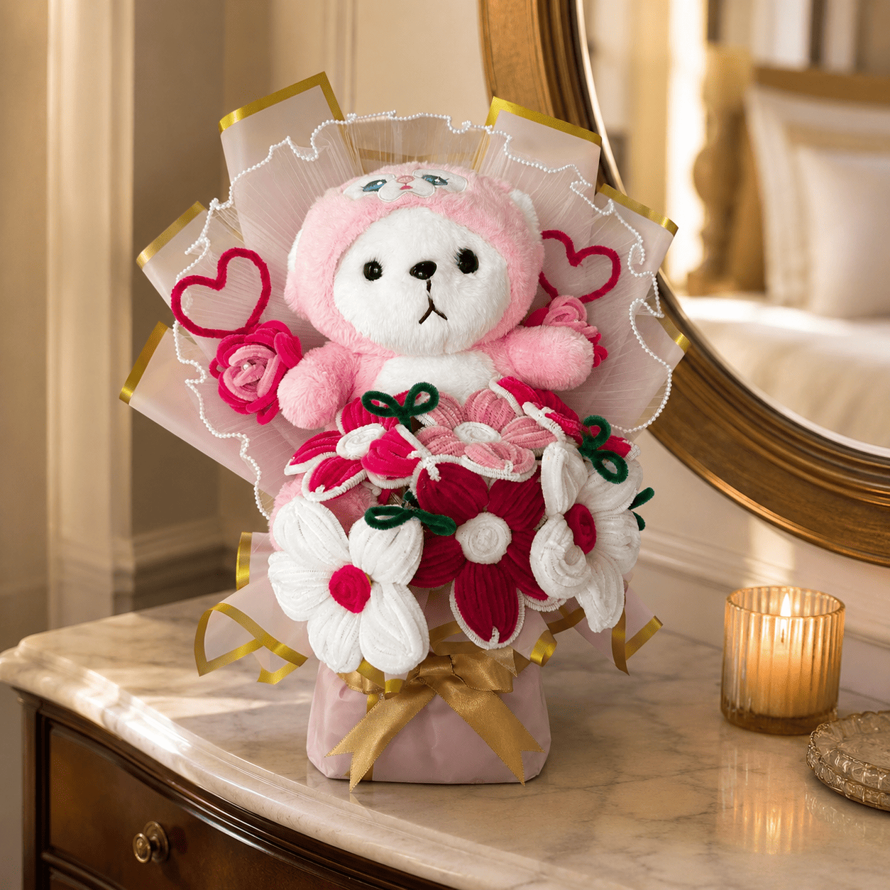 Handcrafted Pink Bear Bouquet