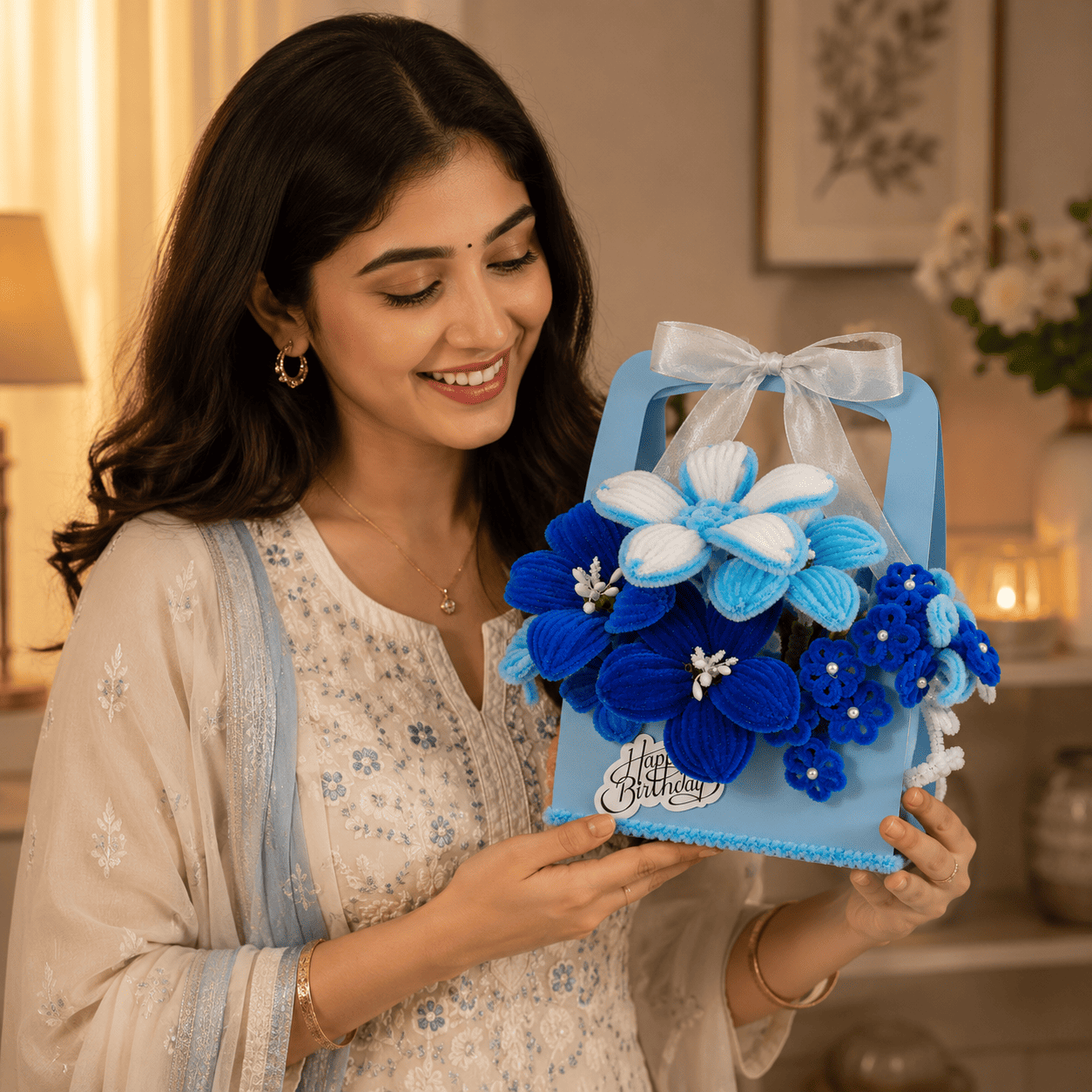 Blue Blossom Handmade Flower Basket
