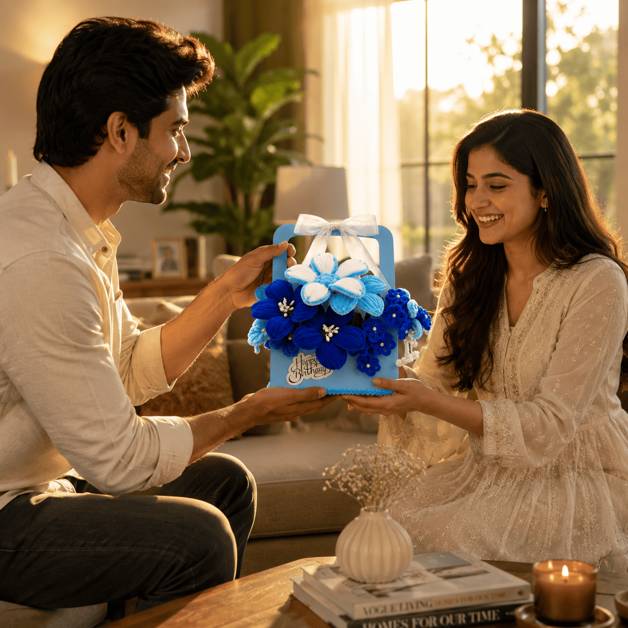 Blue Blossom Handmade Flower Basket