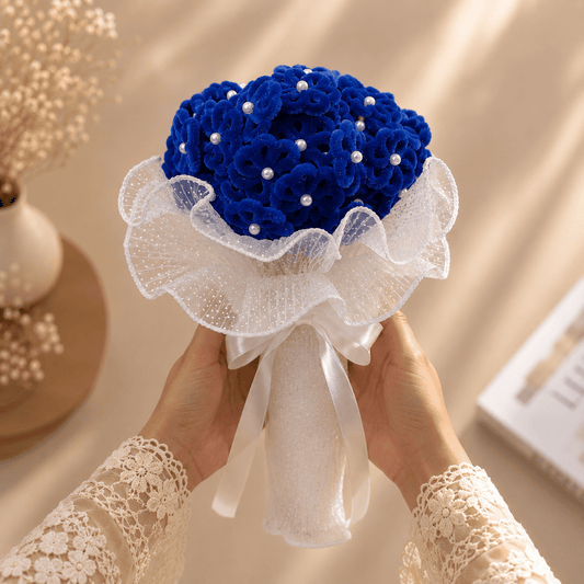 Royal Blue Handmade Fuzzy Wire Flower Bouquet
