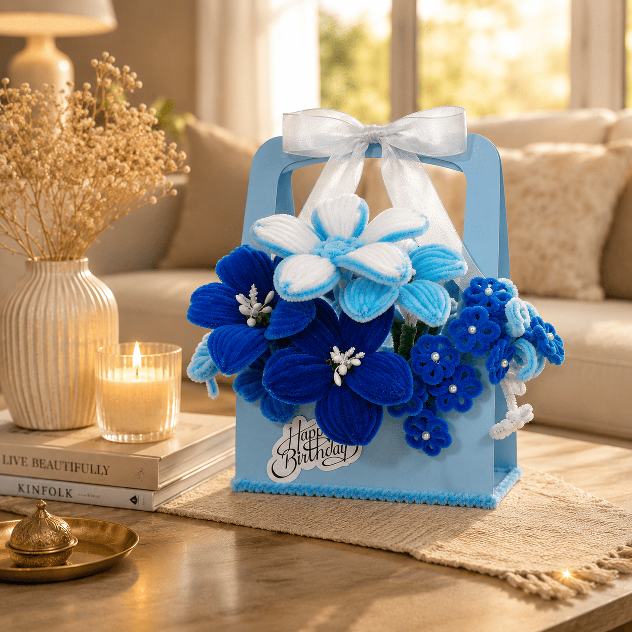 Blue Blossom Handmade Flower Basket