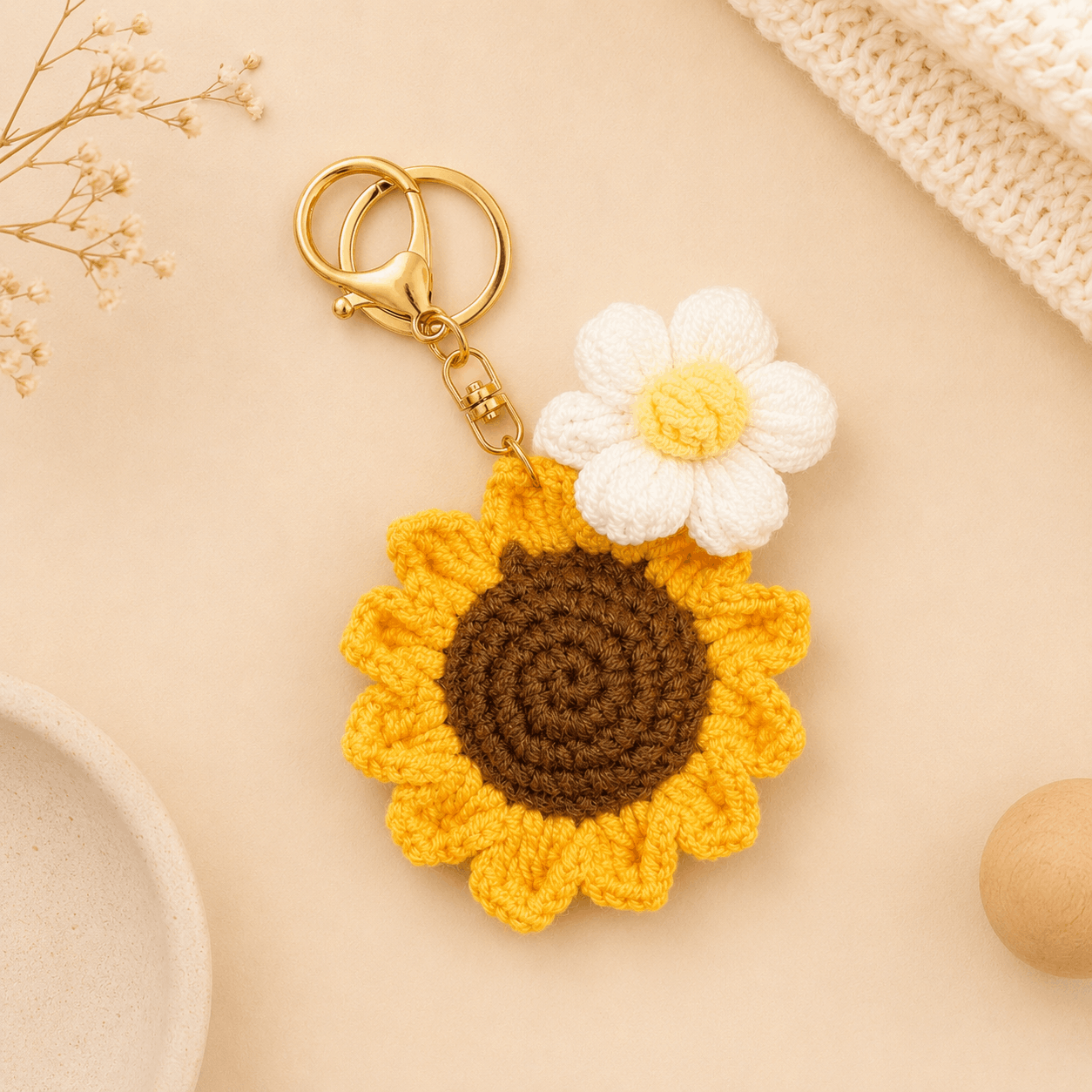 Handcrafted Sunflower Crochet Keychain