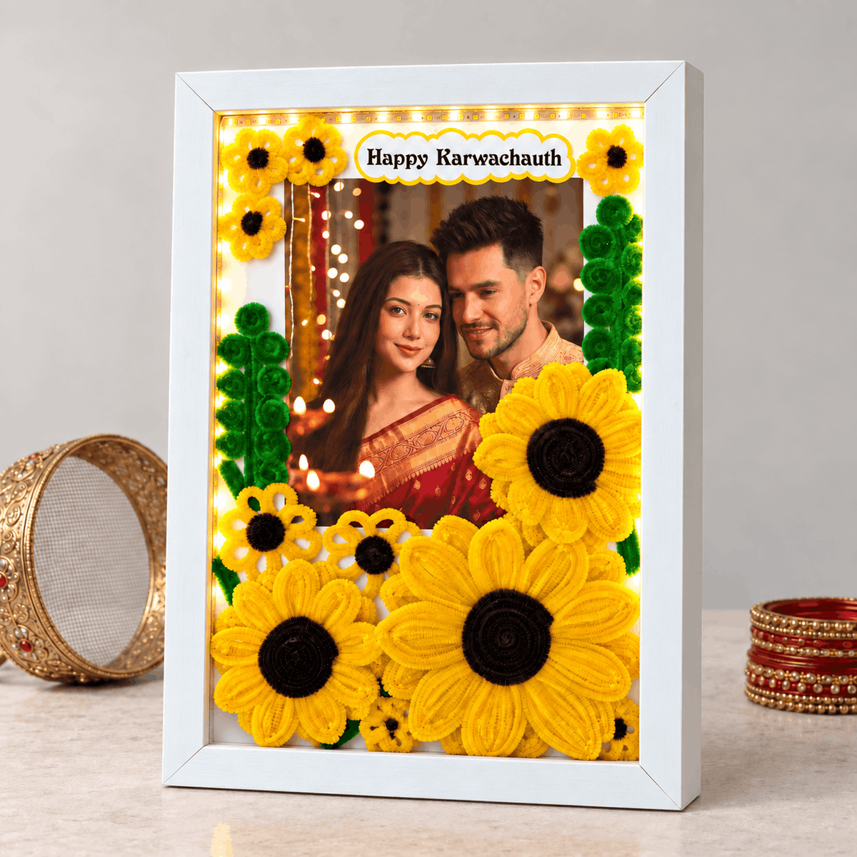 Beautiful Floral Frame For Karwa Chauth
