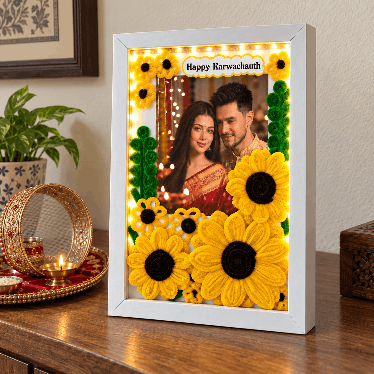 Beautiful Floral Frame For Karwa Chauth