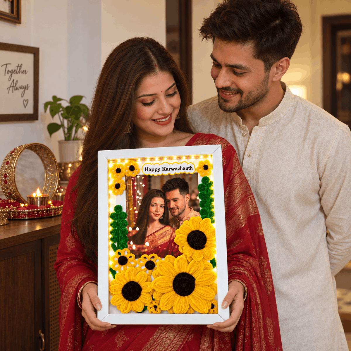 Beautiful Floral Frame For Karwa Chauth
