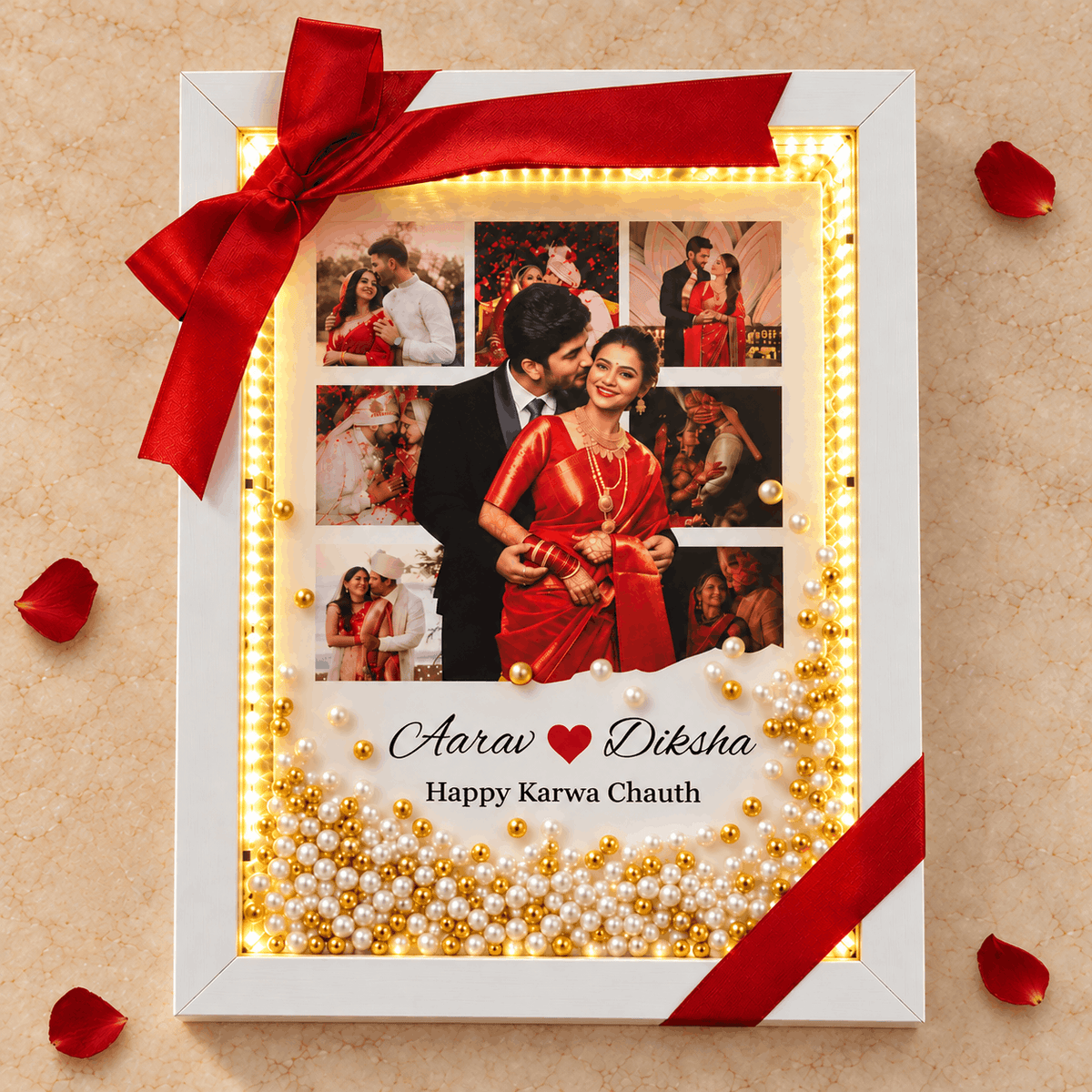Beautiful LED Floating Pearl Karwa Chauth Frame