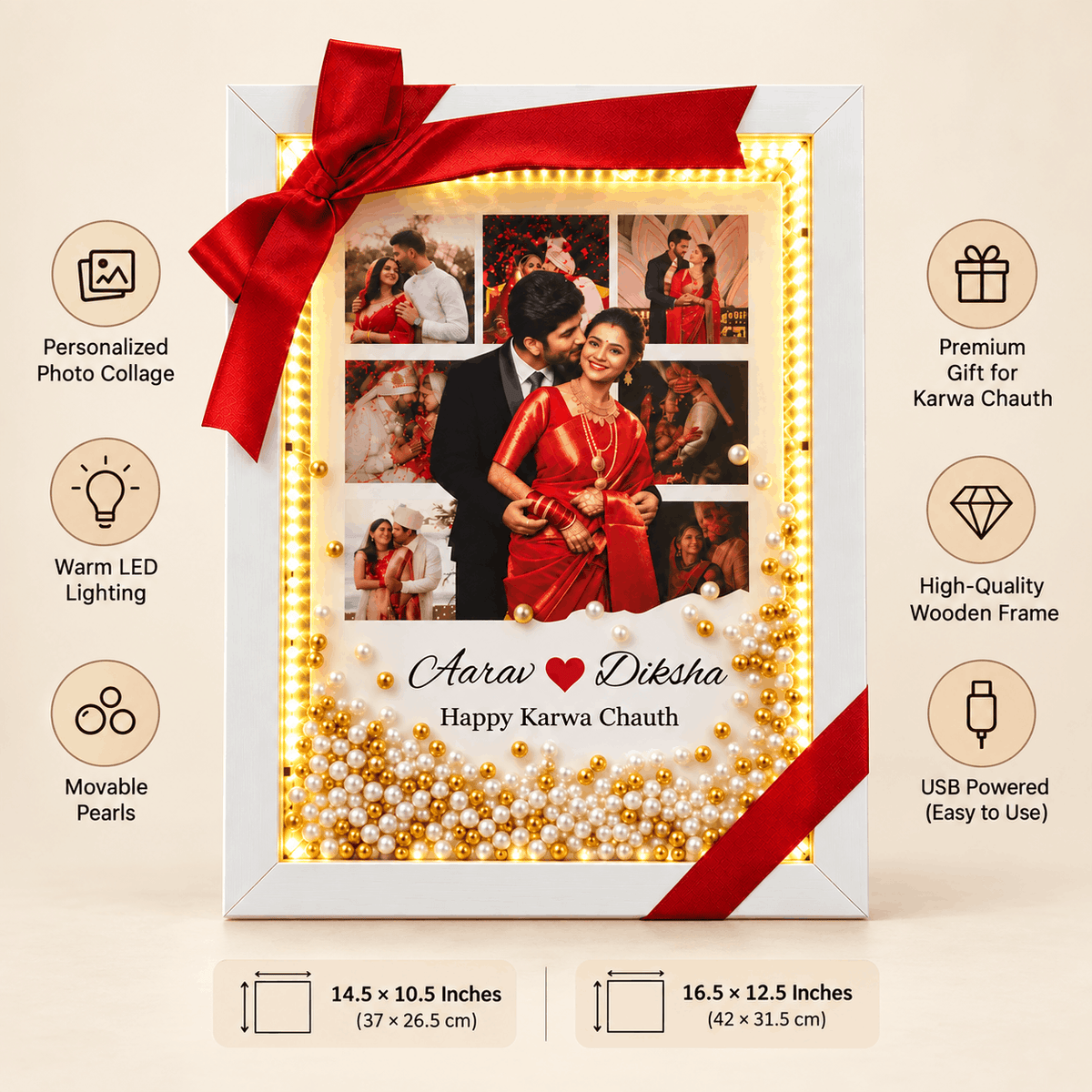 Beautiful LED Floating Pearl Karwa Chauth Frame