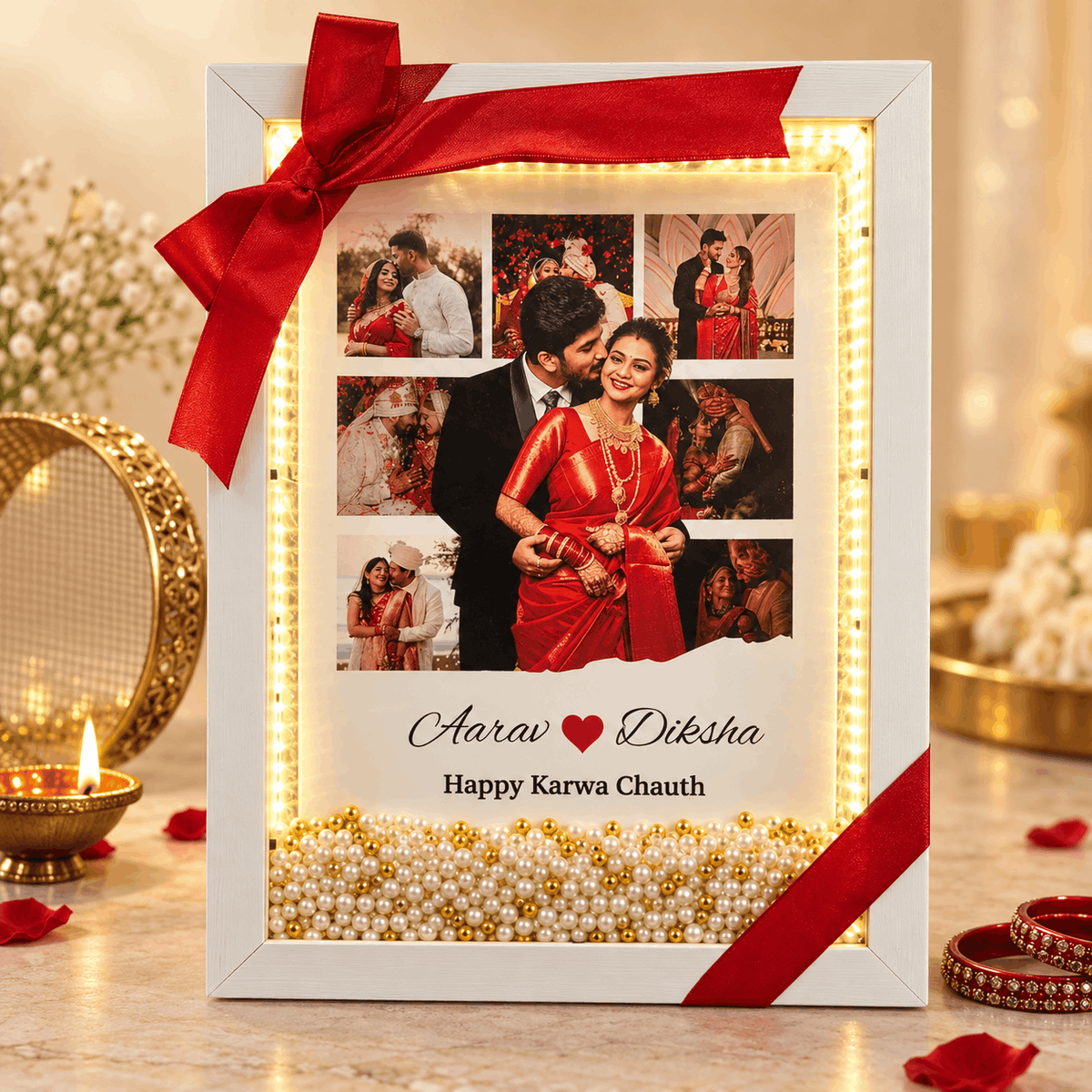 Beautiful LED Floating Pearl Karwa Chauth Frame
