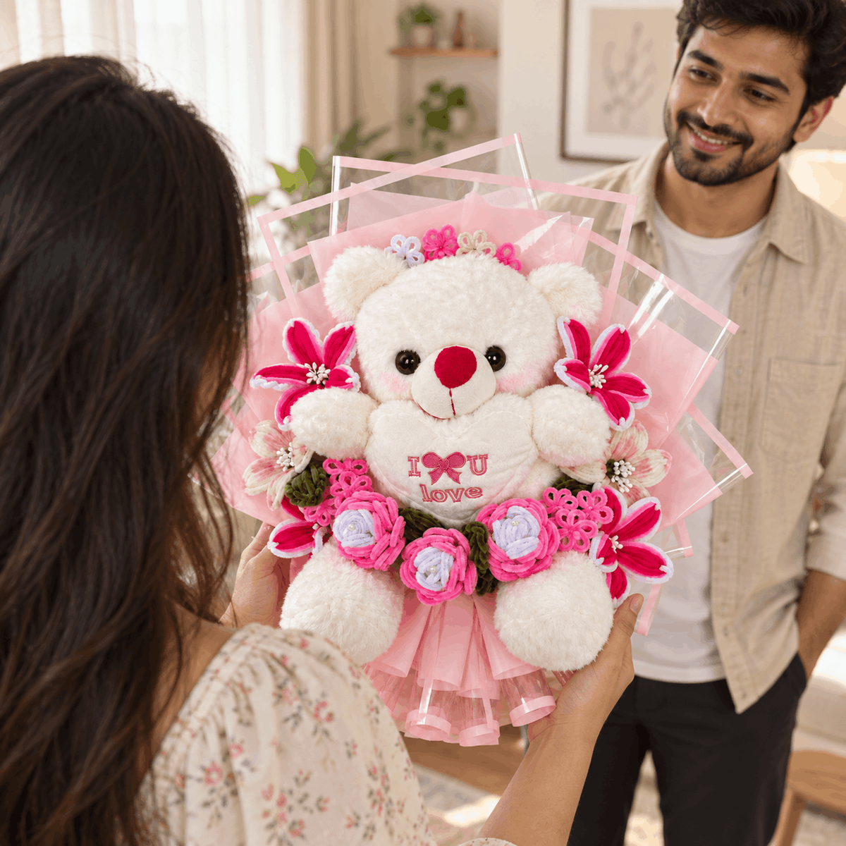 Handcrafted Floral Bear Bouquet
