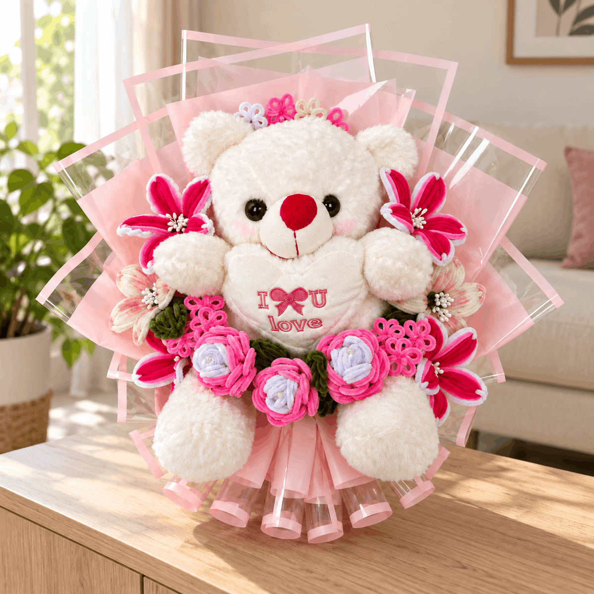 Handcrafted Floral Bear Bouquet