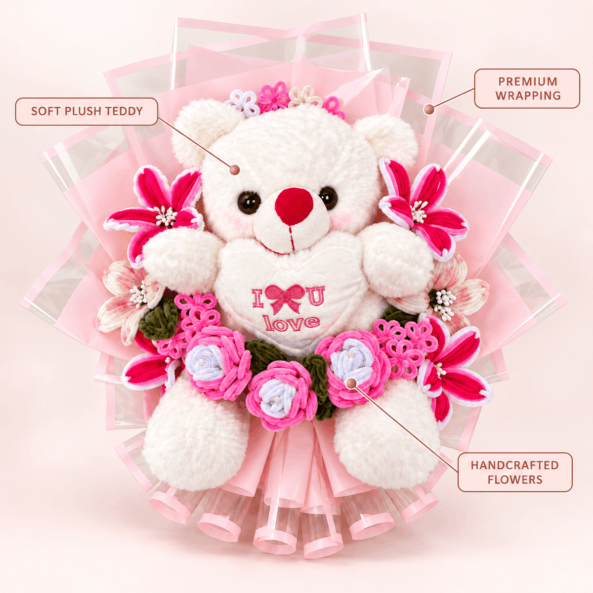 Handcrafted Floral Bear Bouquet
