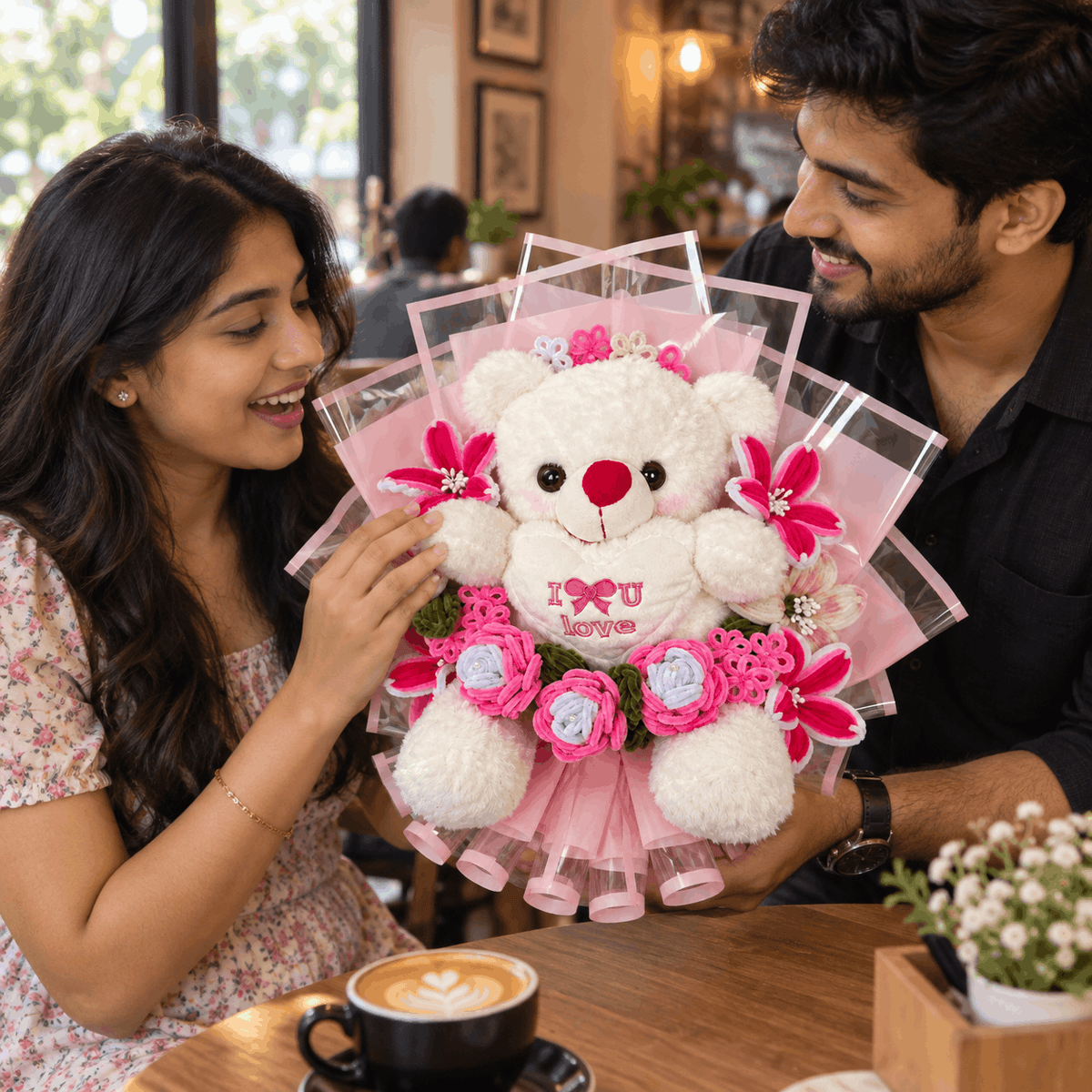 Handcrafted Floral Bear Bouquet