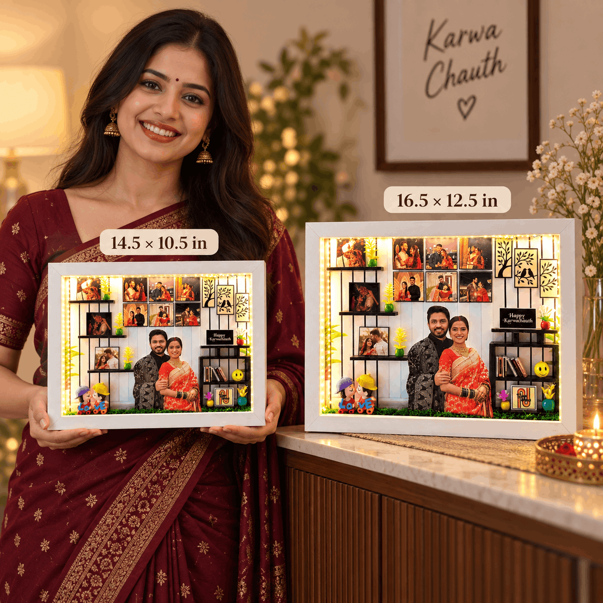 Personalised 3D LED Karwa Chauth Frame