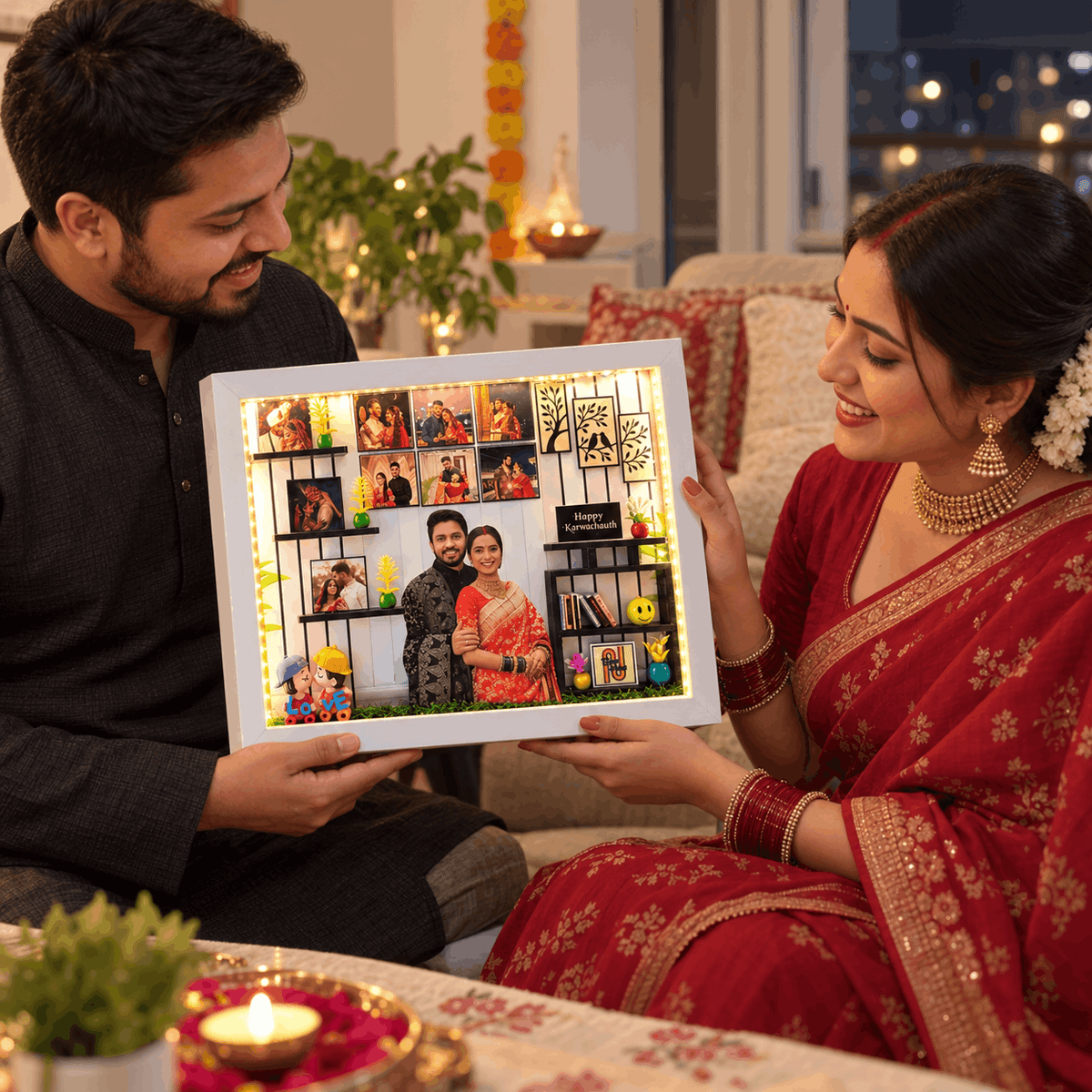 Personalised 3D LED Karwa Chauth Frame