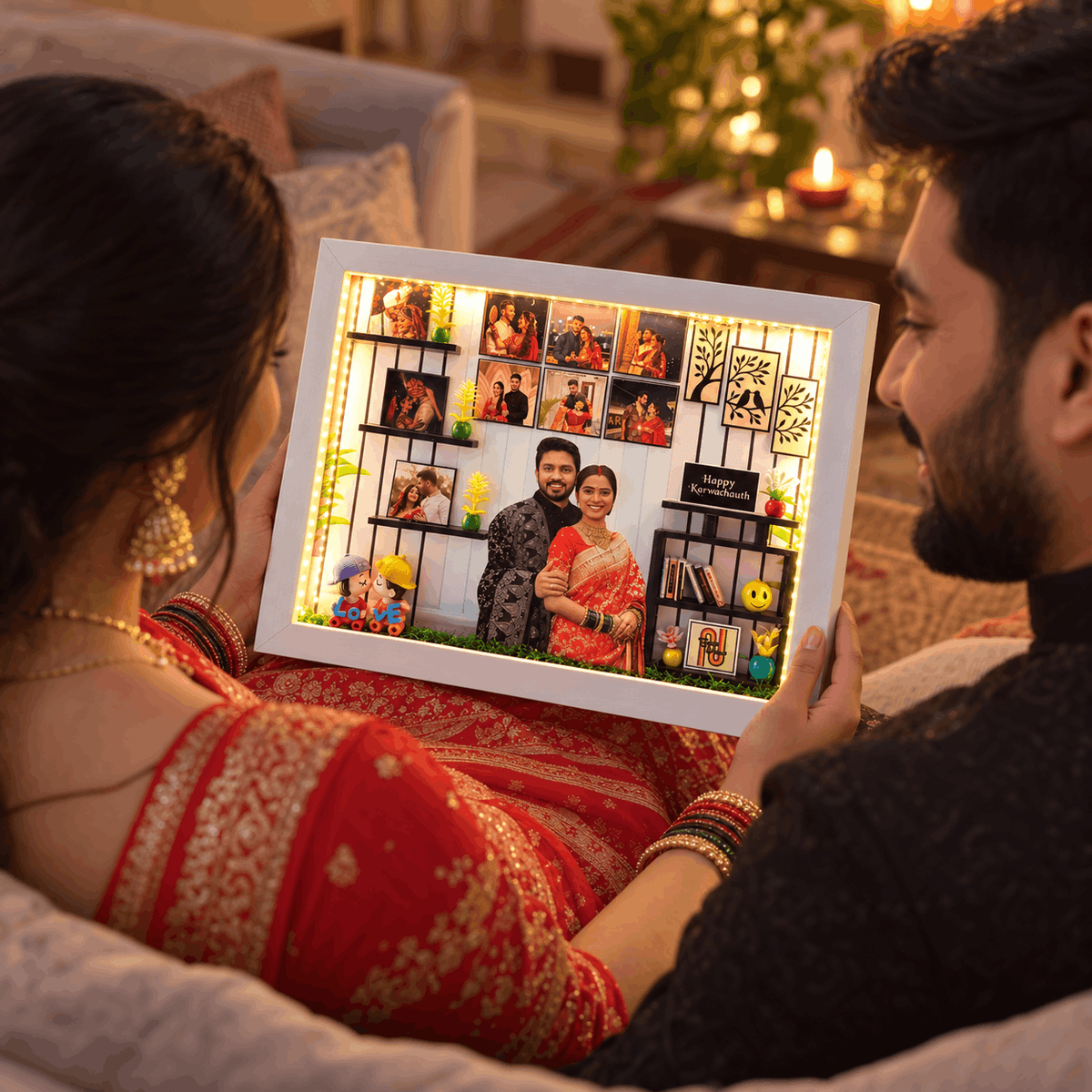 Personalised 3D LED Karwa Chauth Frame