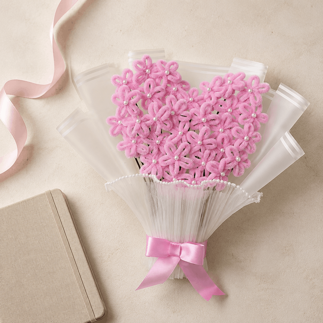Handcrafted Pink Heart-Shaped Flower Bouquet