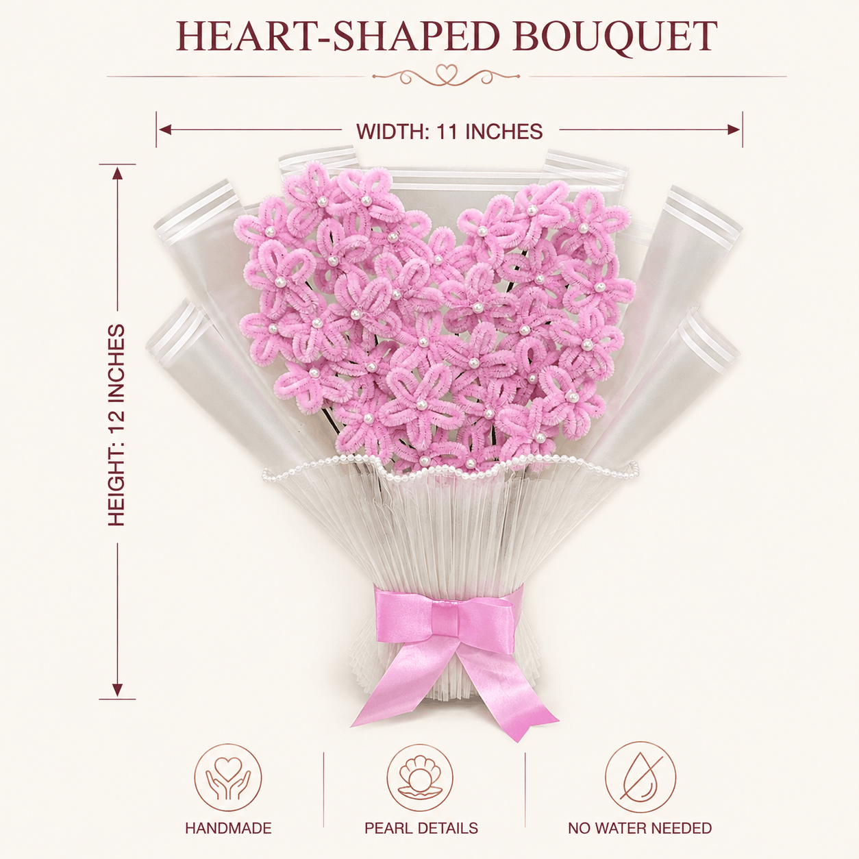 Handcrafted Pink Heart-Shaped Flower Bouquet