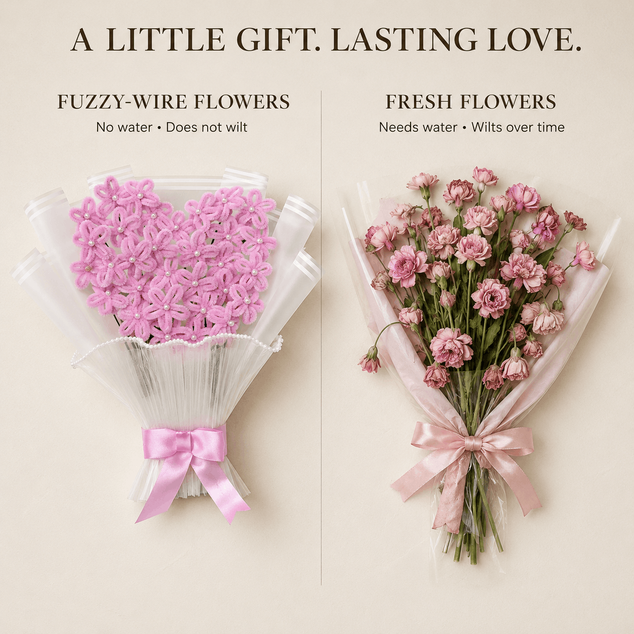 Handcrafted Pink Heart-Shaped Flower Bouquet