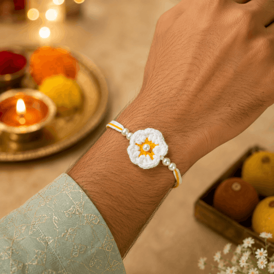 Handcrafted Floral Pearl Rakhi for Brother