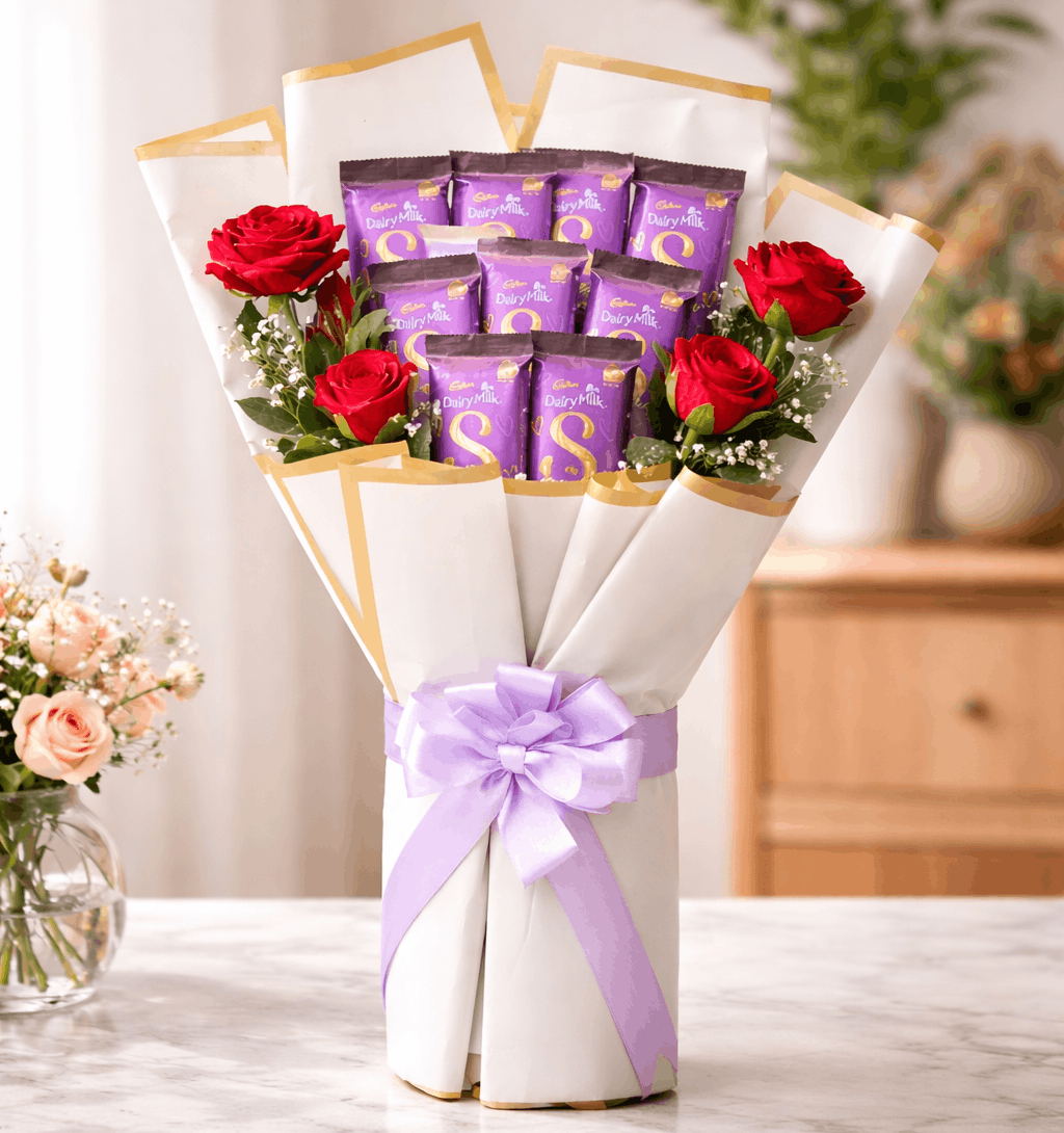 Dairy Milk Silk Chocolate Bouquet with Roses
