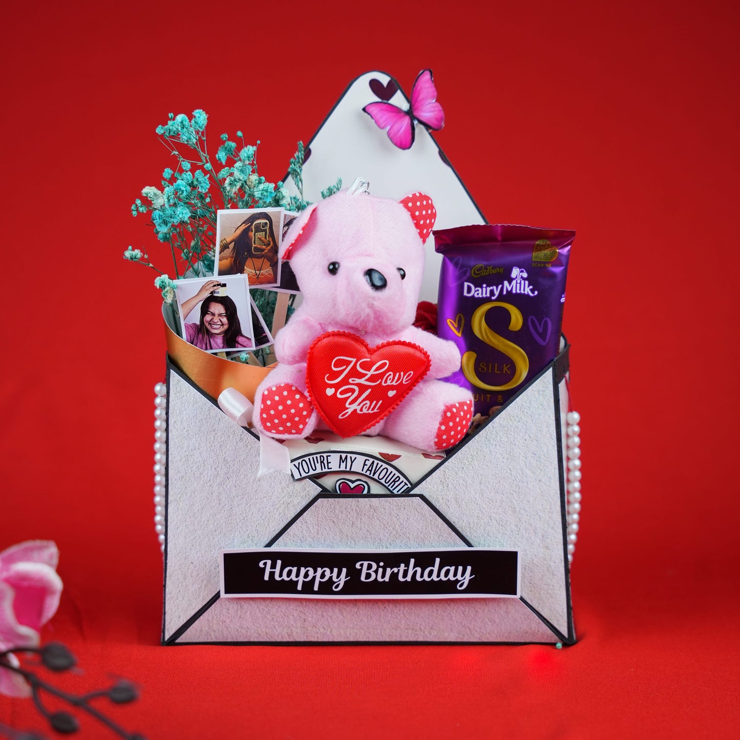 Cute Birthday Surprise Hamper with Teddy & Chocolates