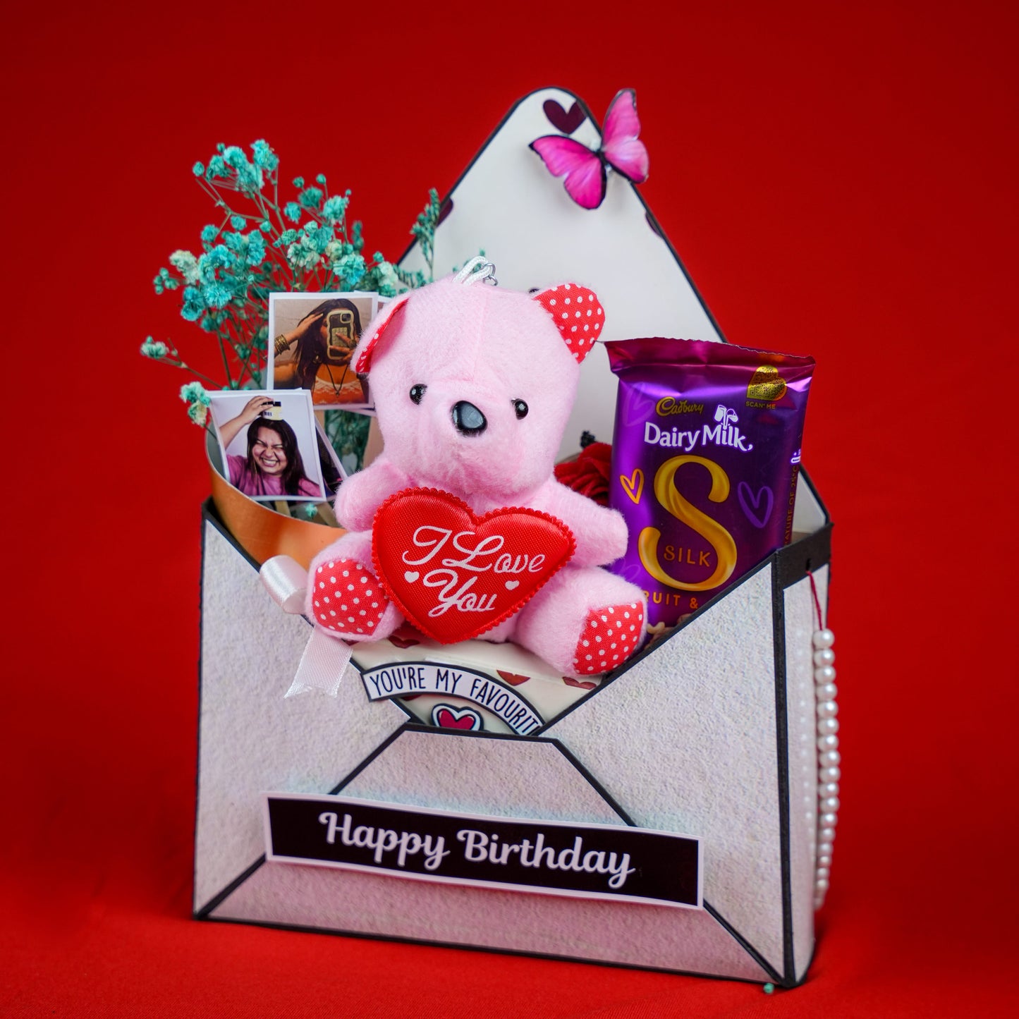 Cute Birthday Surprise Hamper with Teddy & Chocolates