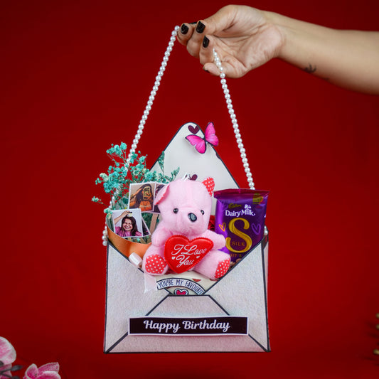 Cute Birthday Surprise Hamper with Teddy & Chocolates