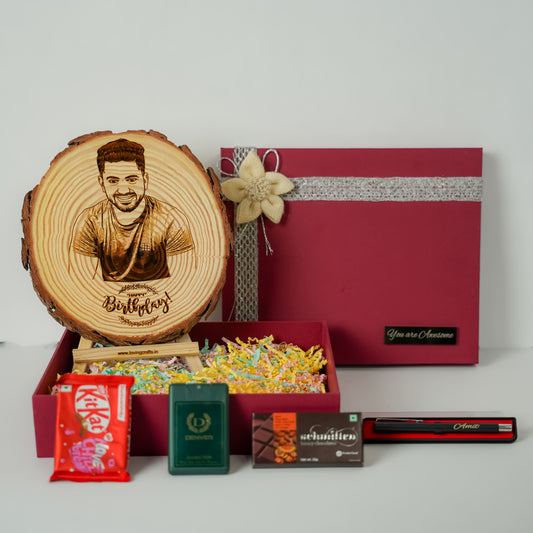 Wooden Slice Gift Hamper For Men