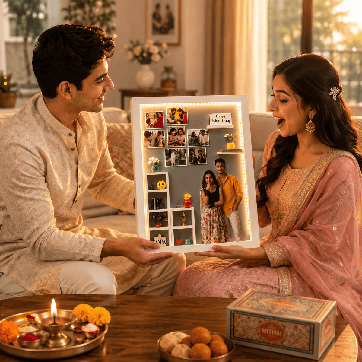 Designer LED Miniature Frame for Siblings