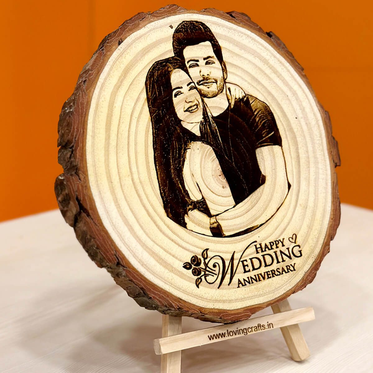 Anniversary Wooden Engraved Slice Frame (5 To 8 Inches)