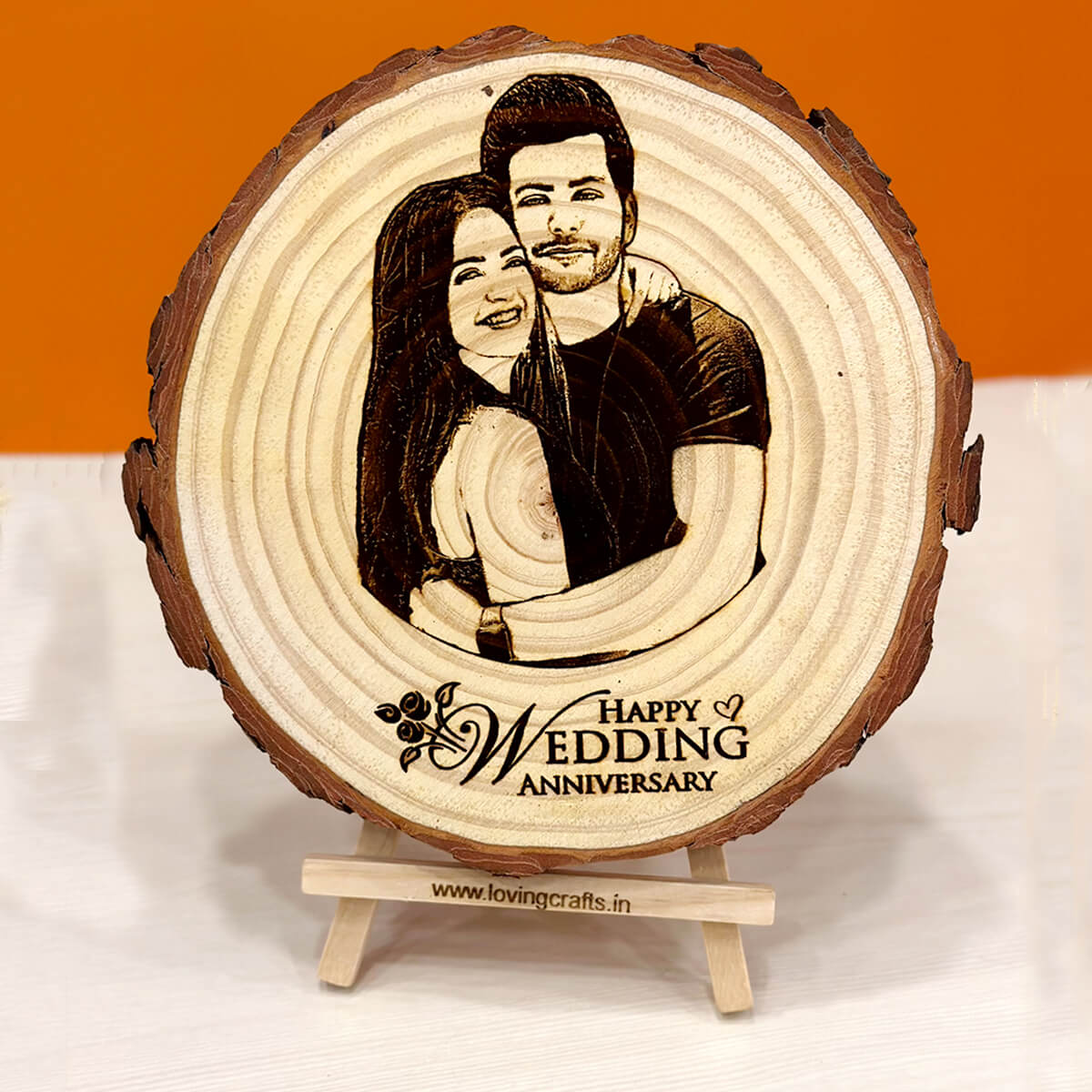 Anniversary Wooden Engraved Slice Frame (5 To 8 Inches)
