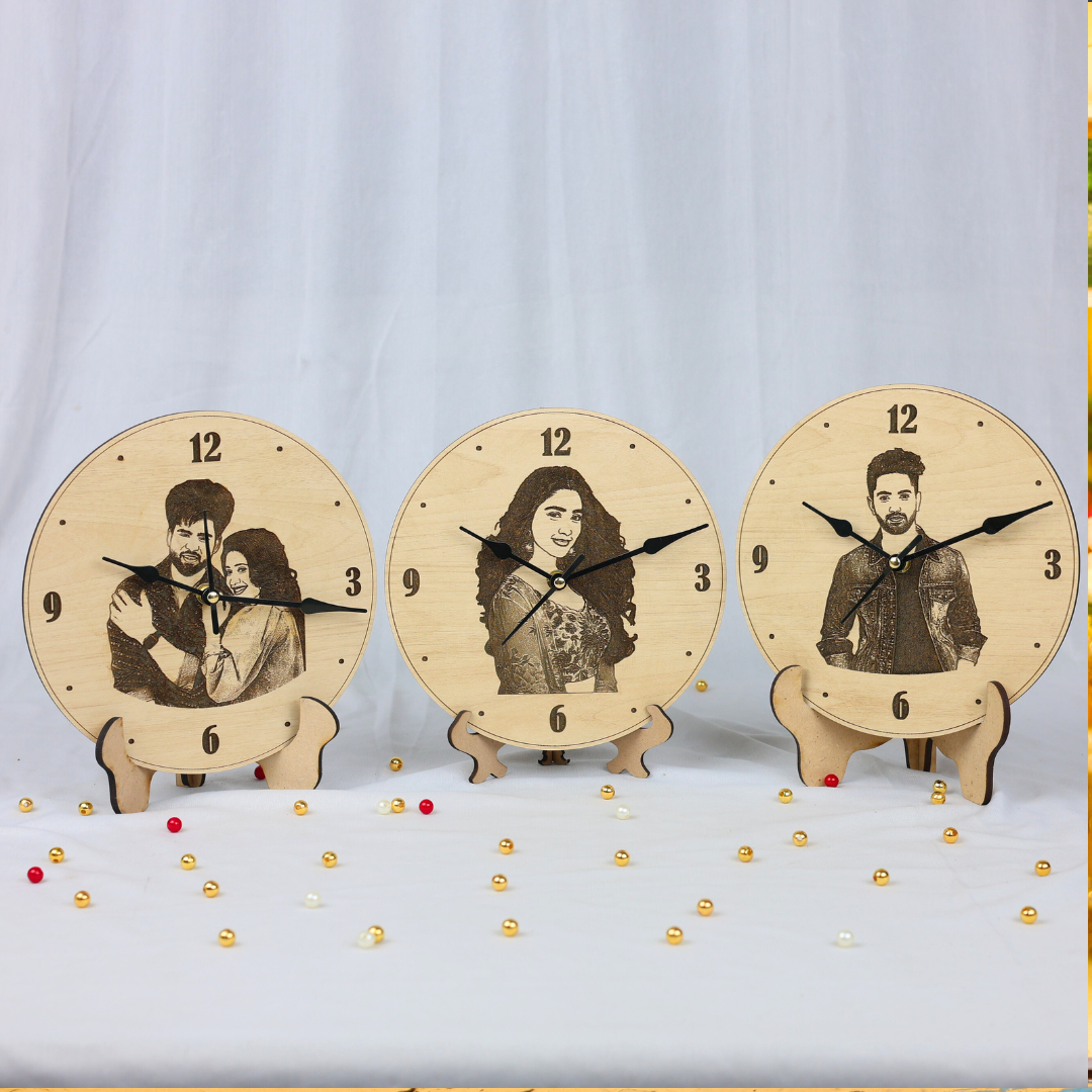 Personalised Photo Engraved Wooden Clock