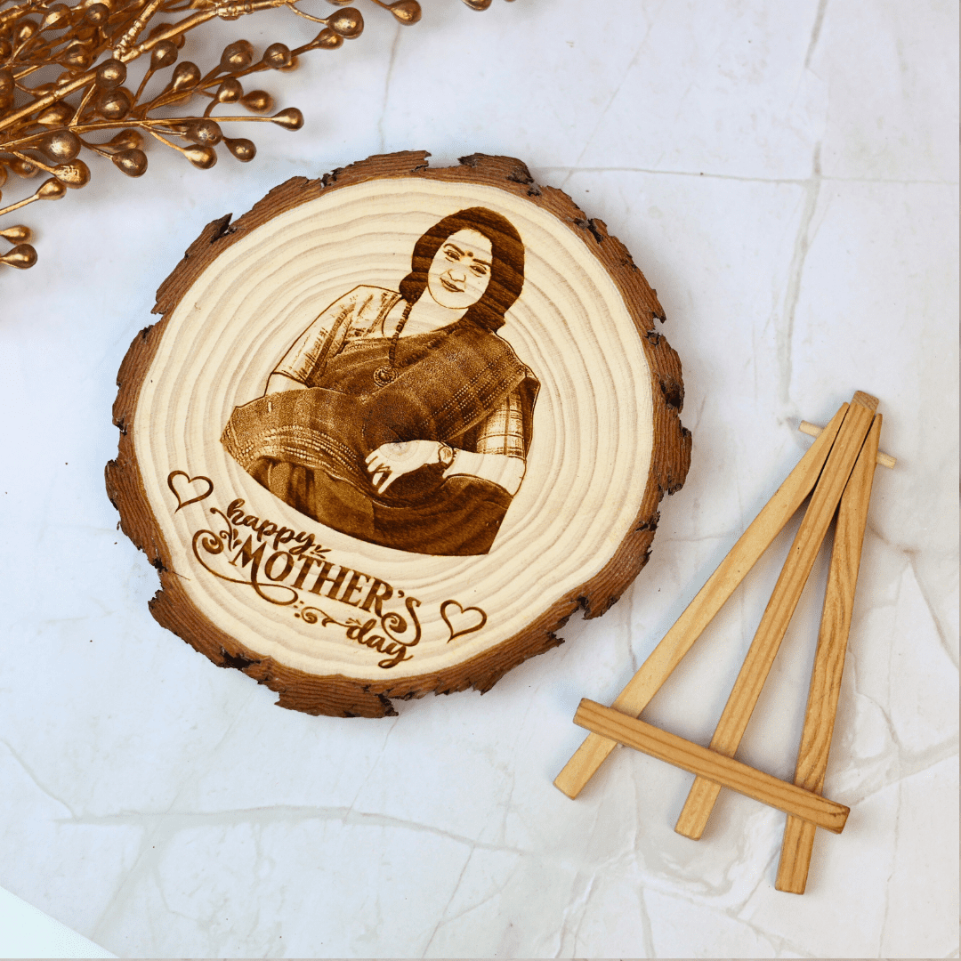 Natural Wooden Slice Engraved Frame For Mom