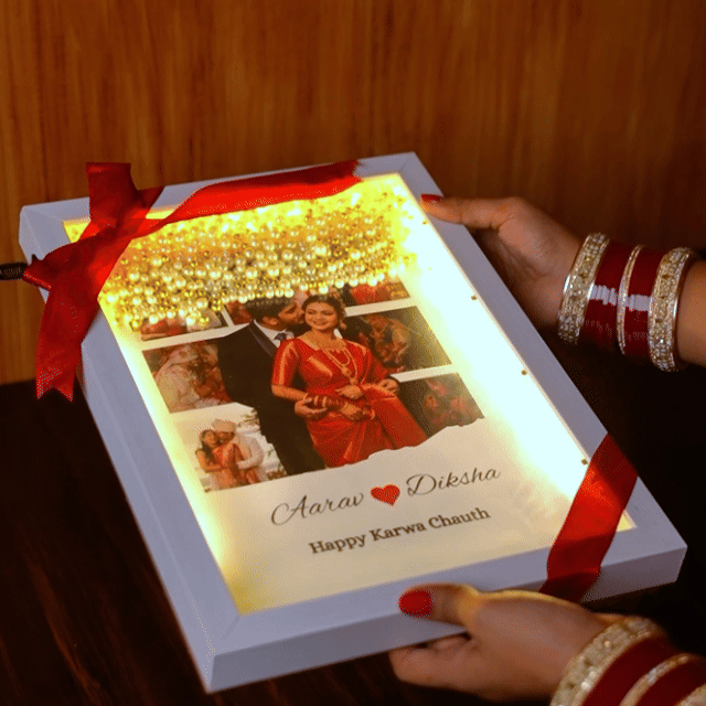 Beautiful LED Floating Pearl Karwa Chauth Frame