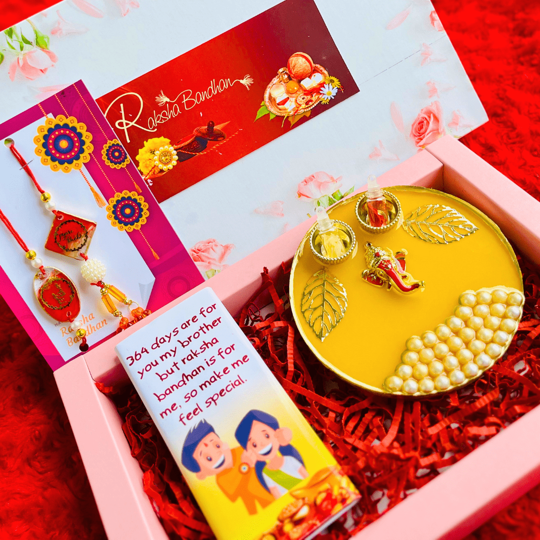 Stylish Premium Thali Hamper with Chocolates & Rakhis