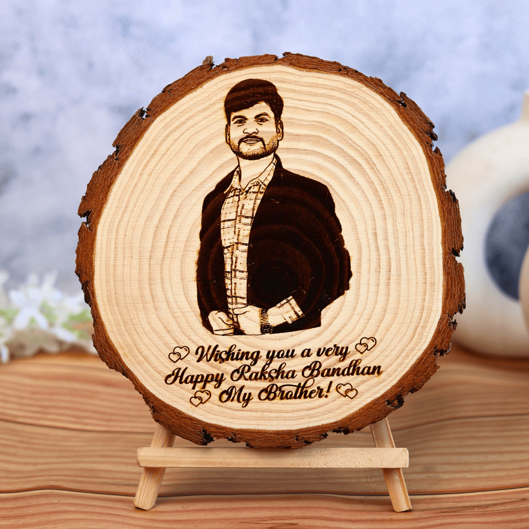 Natural Wooden Engraved Frame for Raksha Bandhan