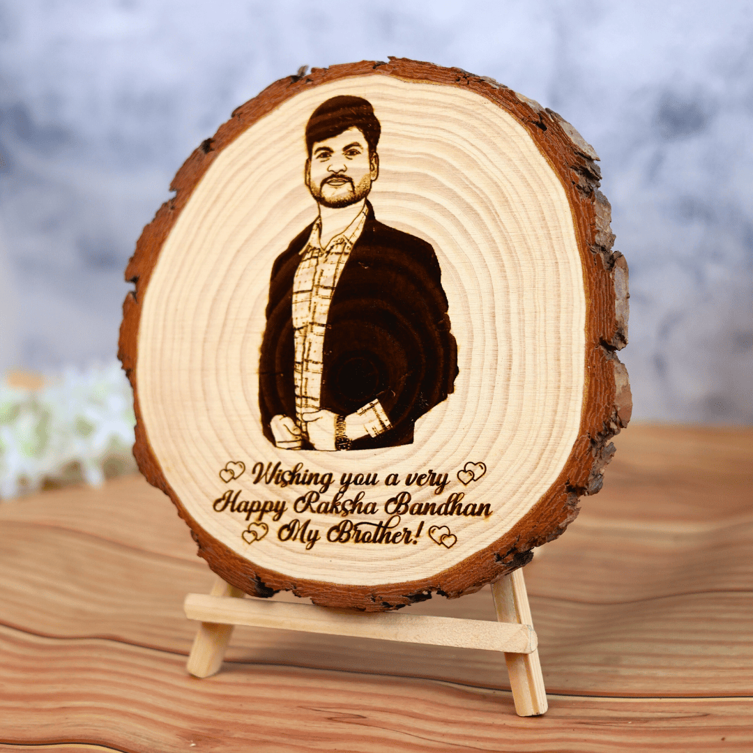 Natural Wooden Engraved Frame for Raksha Bandhan